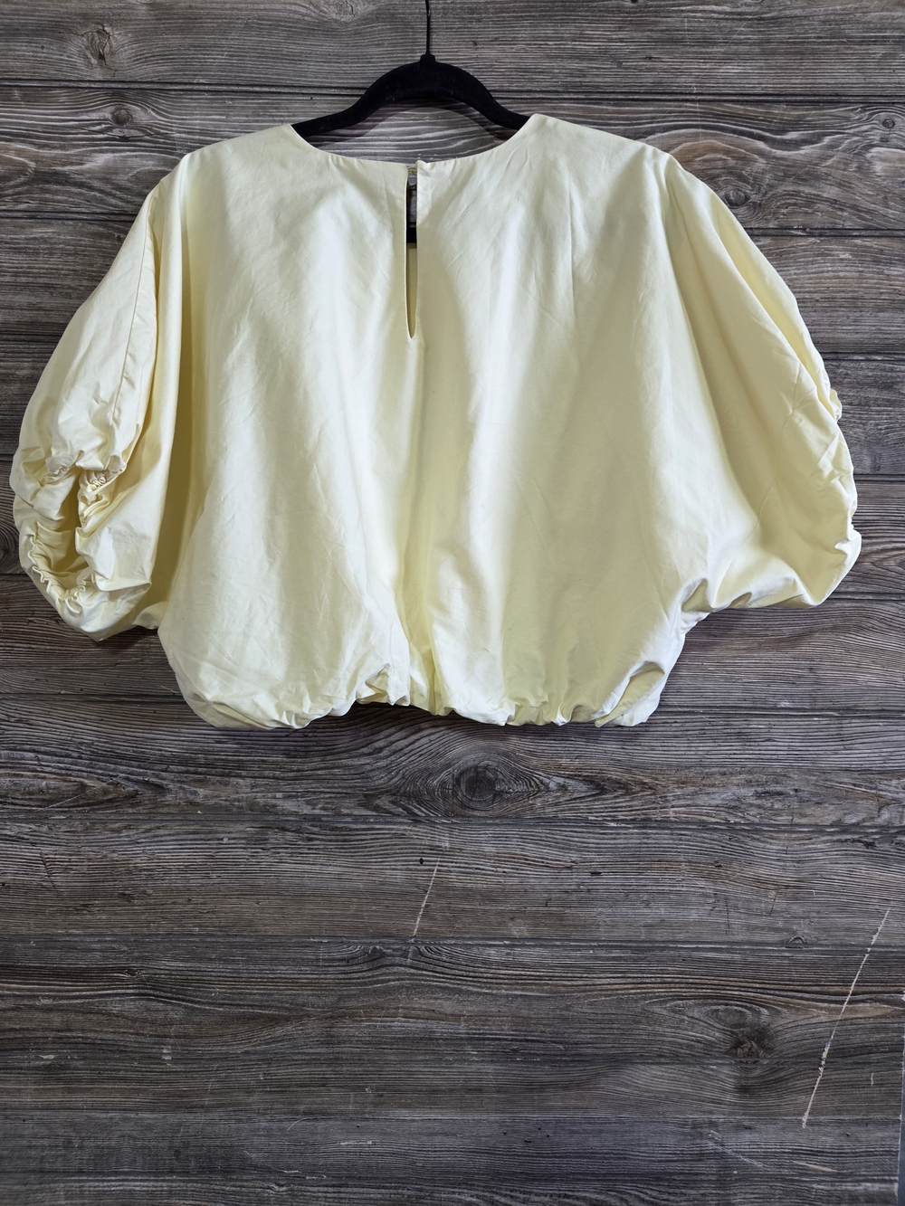 Zara Yellow Cropped Balloon Sleeve Blouse XL Puff Sleeve Elastic Hem Top - Picture 3 of 4